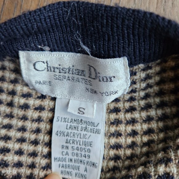 Vintage Christian Dior cardigan navy blue brown women's size small in very good - Picture 9 of 10